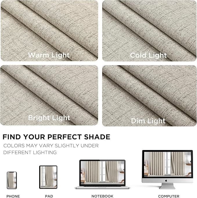 Joydeco 100% Blackout Curtains for Bedroom - Natural Linen Curtains 66" W x 84" L Long, Thermal Insulated 2 Panels Light Beige. Room Darkening Light Blocking Drapes for Living Room