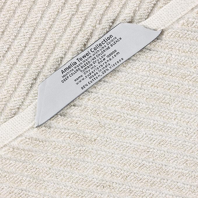 Superior Amelia Viscose Cotton Blend Medium Weight Bath Sheets, for Bathroom, Shower, Spa, Plush, Quick Dry, Ultra-Soft Towels, Essentials, Ribbed Design, Oversized Towels, Set of 2, Beige