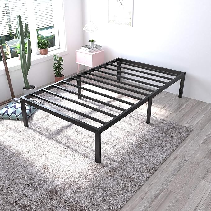 18 Inch Tall 3500lbs Heavy Duty Bed Frame Metal Platform/Maximum Storage/Mattress Foundation/Steel Slats Support/Noise Free/Box Spring Replacement,Twin