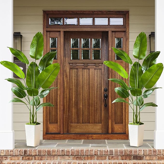 Bird of Paradise Artificial Plant, 6.6FT Faux Plants Indoor Banana Leaf Tree with 13 Leaves, Large Fake Tropical Potted Indoor Silk Floor Plant with White Tall Planter for House,Office,Room,Home Decor
