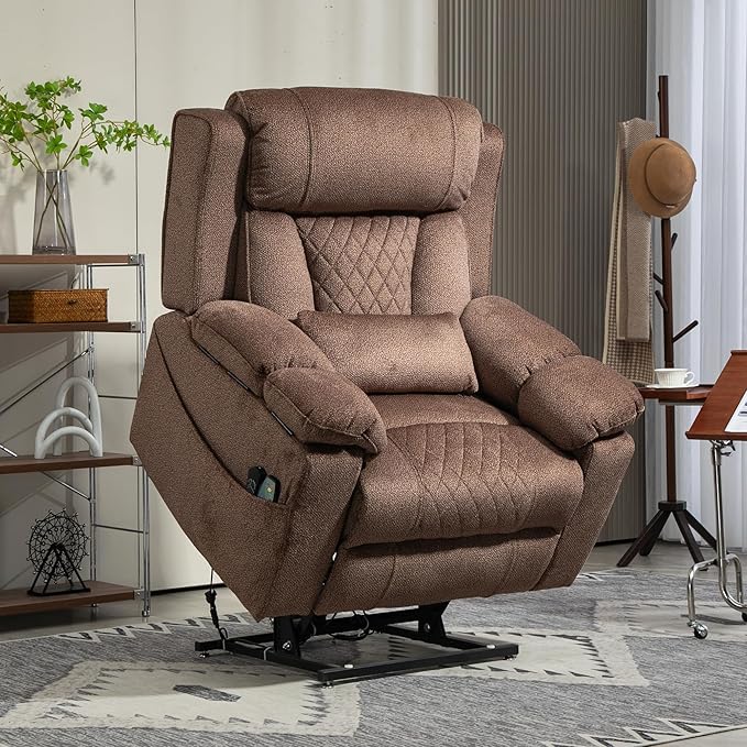 Big Man Power Lift Recliner for Elderly Adults 28 Inch Wide Seat, Lay Flat Lift Chair with Heat Massage, Flip Arm Storage Cup Holders, USB Type C Charging, 400 lbs