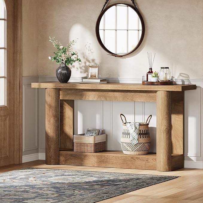 Tribesigns 63-Inch Farmhouse Console Table, Narrow Long Sofa Table Behind The Couch, 2-Tier Storage Entryway Furniture for Hallway, Entrance, Living Room, Brown