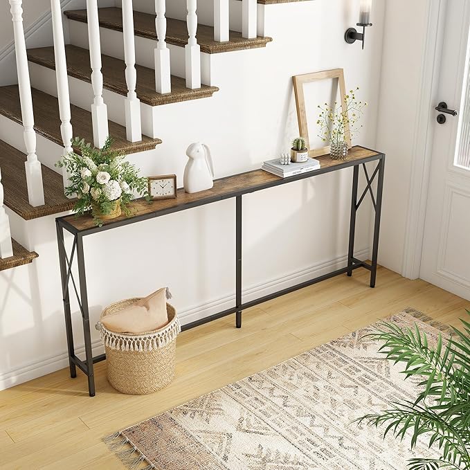Console Table, 70” Narrow Sofa Table, Entryway Table, Industrial Sofa Table for Hallway, Living Room, Bedroom, Long Console Table,Rustic Brown
