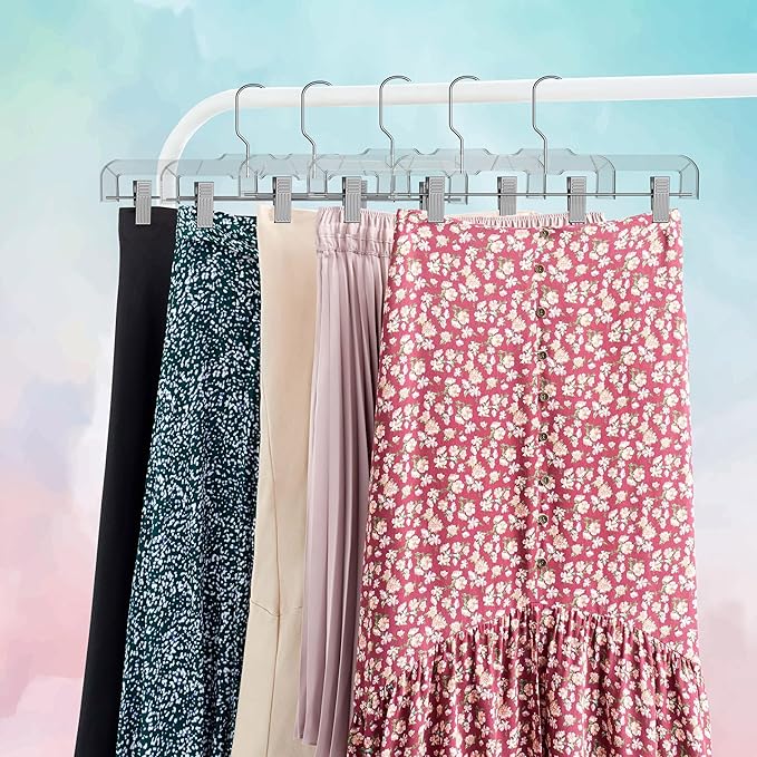 Hanger Central Premium 14 Inch Clear Pants Hangers with Adjustable Clips - 25 Pack Space-Saving Skirt Hangers - Non-Slip Heavy Duty Plastic Closet Organizers with 360° Swivel Hook
