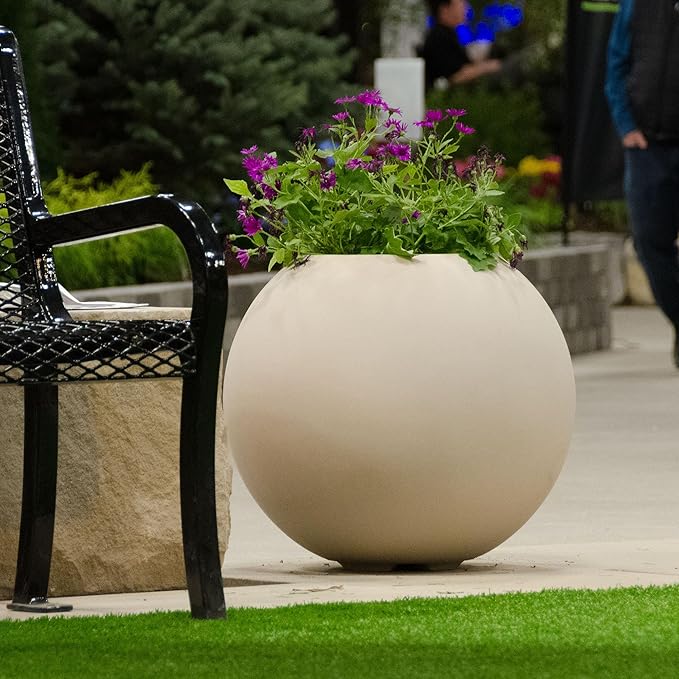 Orbo Large Planter – Fiberglass Indoor/Outdoor and Weather-Resistant Globe Planter (Sand Stone, 35.4" D x 31.3" H)