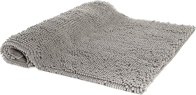Amazon Basics Platinum Bathroom Rugs, Extra Soft and Comfortable Shag Bath Mats, Non-Slip, Quick Drying, Machine Washable, for Bathroom Floor, Tub and Shower, 21" x 34", Platinum