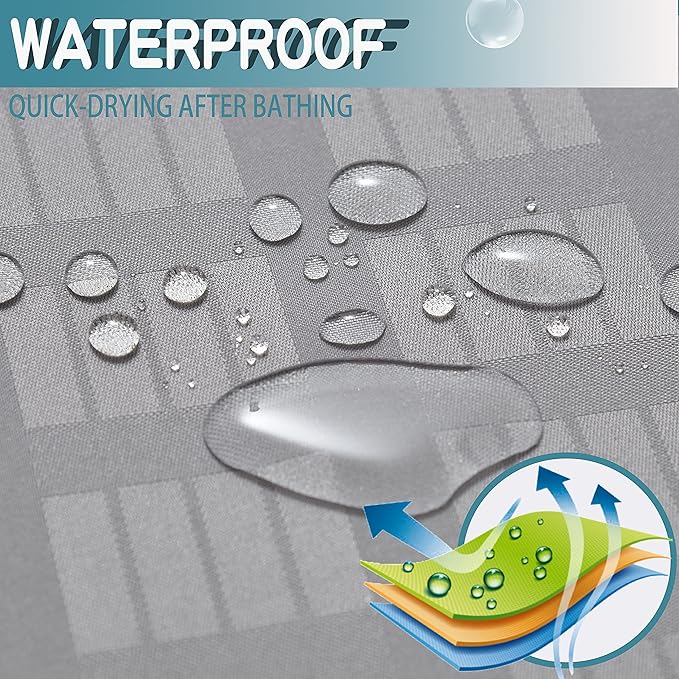 Conbo Mio No Hook Shower Curtain with Snap in Liner Set, Hotel Luxury Grey Shower Curtains for Bathroom with See Through Top Window, Waterproof, Washable 71W x 74H