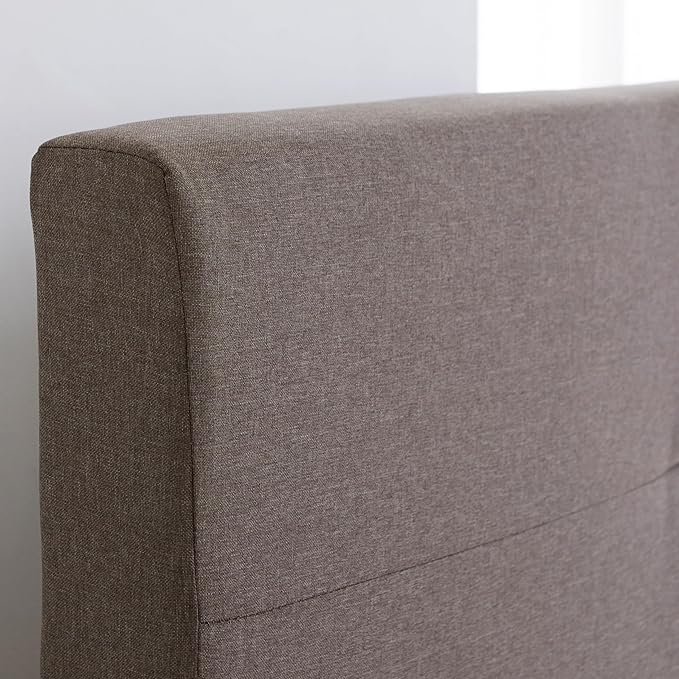 Livinia Amelia Twin Size Platform Bed, Fabric Upholstered Twin Bed Frame with Height Adjustable Headboard Footboard, Strong Wood Slats, No Box Spring Needed, Brown