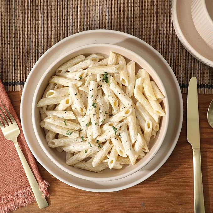 Gibson Elite Deerfield 16-Piece Stoneware Dinnerware Set – Cream White Reactive Glaze Plates and Bowls, Stackable Design, Service for 4 – Dishwasher & Microwave Safe