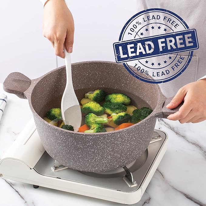 Country Kitchen Non-Stick Cast Aluminum Cookware Set - Durable Kitchen Cookware for Everyday Cooking, Chocolate Brown, 6 Pc.