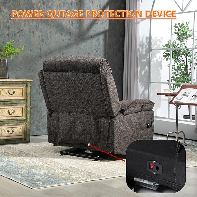 Oversized Lift Recliner with Extended Footrest for Seniors, Heavy Duty Recliners with Heat Massage, Extra Wide Seat, Arm Storage & Cup Holders, Lay Flat 160° for Elderly Big Tall Man 400lb