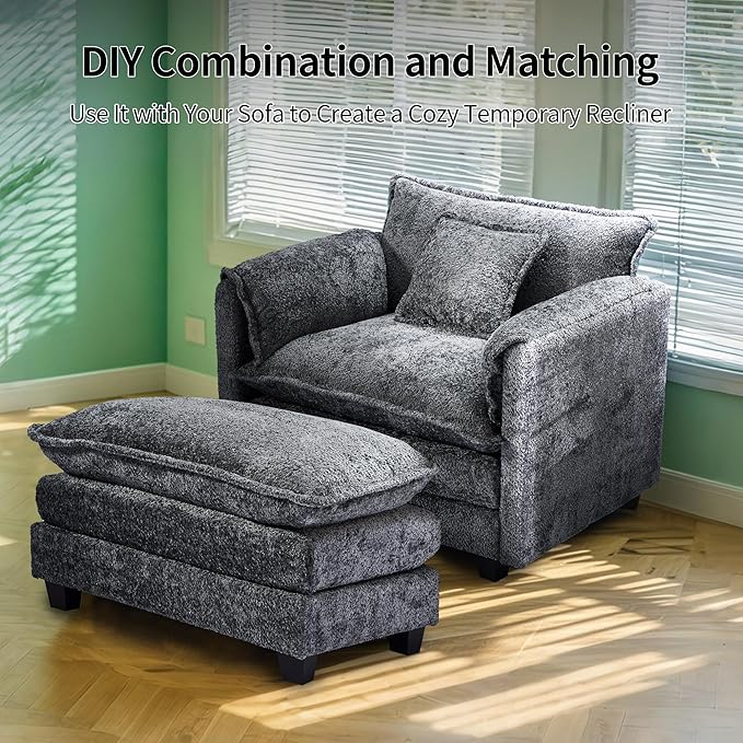 SweetGO corporation 42'' Plush Single Sofa Accent Chair with Ottoman for Living Room/Bedroom, Modern Couch for Cozy Lounge Chair for Reading