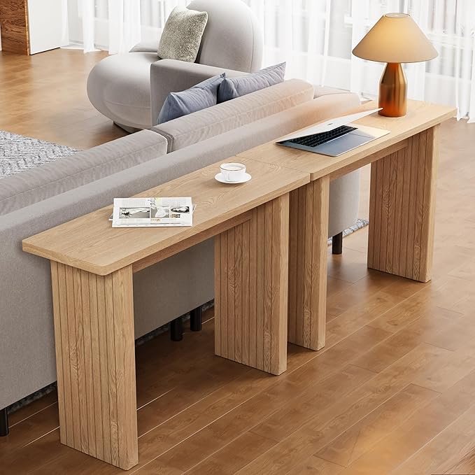 Fluted Entryway Console Table, Wooden Rectangular Sofa Table for Entrance, Narrow Wood Entryway Small Long Entry Table for Hallway, Living Room (Natural)