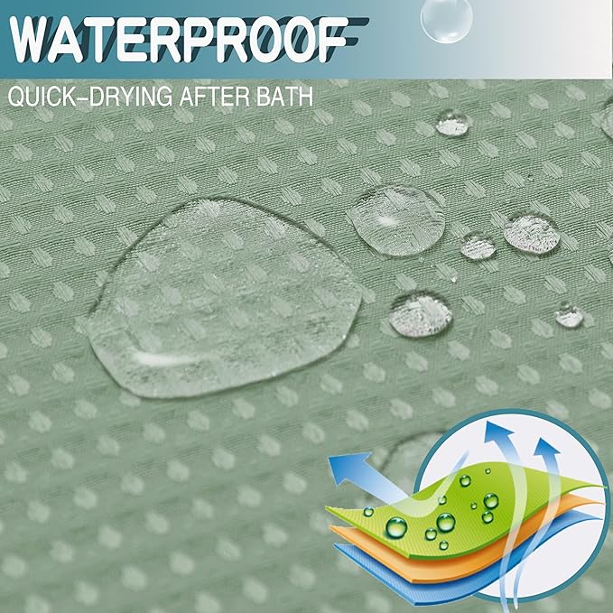 Extra Long No Hook Sage Green Waffle Weave Shower Curtain with Snap in Liner Set, Hotel Luxury Shower Curtains for Bathroom with See Through Top Window, Waterproof, Washable 71W x 84H