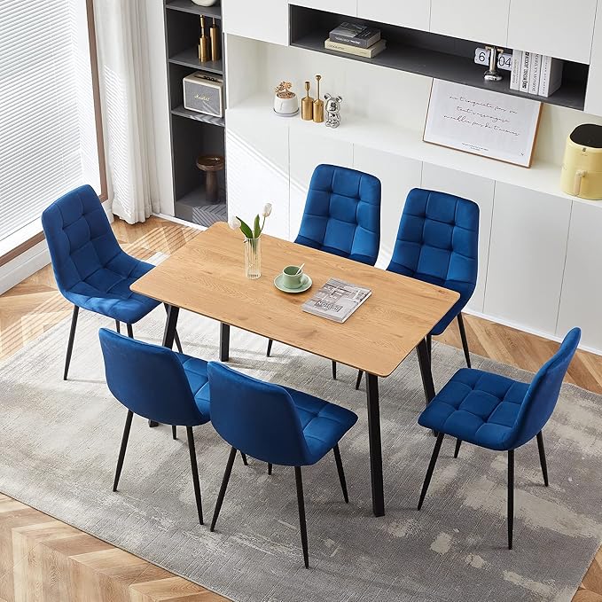 Classic Tufted Dining Chair Set of 6,Chic Velvet Vanity Chair Elegant High-Back Reception Chairs Comfortable with Durable Metal Legs for Dining Hall,Restaurant