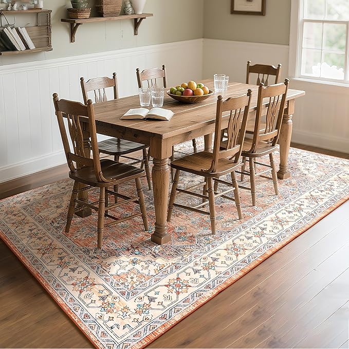 8x10 Area Rug for Living Room, Modern Washable Rug Non Slip Low Pile Large Area Rugs for Living Room, Bedroom, Farmhouse, Dining Room,Orange