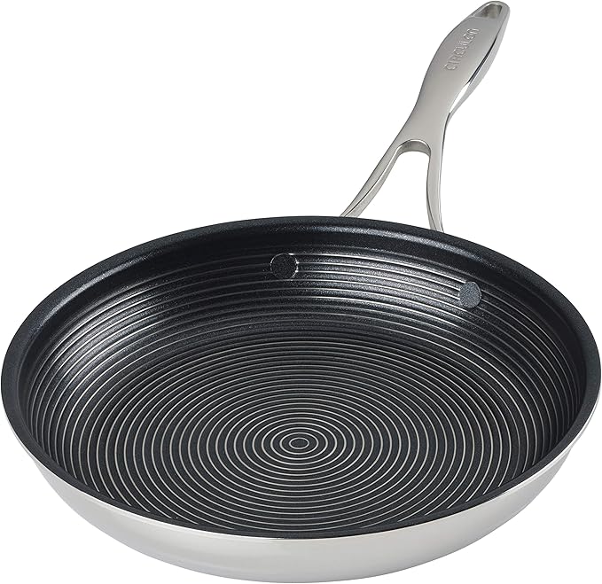 Circulon Clad Stainless Steel Frying Pans/Skillet Set with Hybrid SteelShield and Nonstick Technology, 10 Inch and 8.5 Inch, Silver