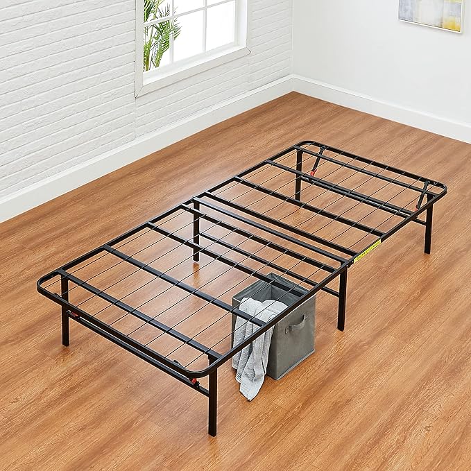Amazon Basics Foldable Metal Platform Bed Frame with Tool Free Setup, 14 Inches High, Sturdy Steel Frame, No Box Spring Needed, Twin XL, Black