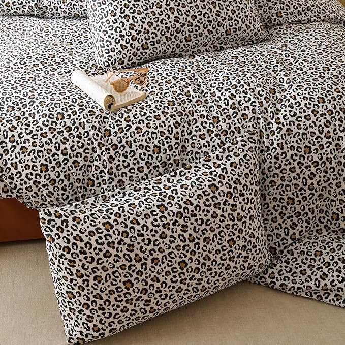 Cottonight Leopard Comforter Set King Animal Cheetah Print Bedding Set 3 Pieces Leopard Print Comforter Fluffy Soft Bedding Set Women Men King Comforter with 2 Pillowcases