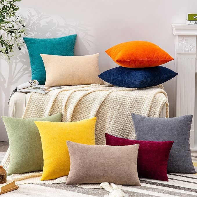 GAWAMAY Decorative Square Throw Pillow Covers 18"x18" Inch Set of 2, Super Soft Chenille Pillows Cover Fall Pillowcase for Living Room Bedroom Sofa Couch Cushion Cover Teal 45x45cm (No Insert)