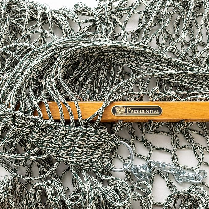 Original Pawleys Island 15DCOTG Presidential Green Oatmeal Heirloom Tweed DURACORD Rope Hammock w/Extension Chains & Tree Hooks, Handcrafted in The USA, 450 LB Weight Capacity, 13 ft. x 65 in.