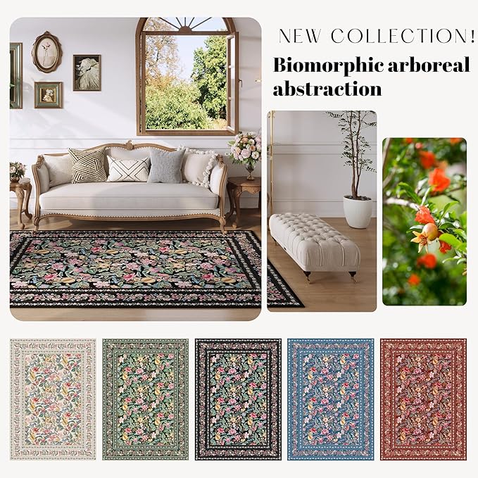 Runners for Kitchen Runner Rug Non Slip 2'x10' Long Washable Rugs with Rubber Backing Soft Vintage Floral Carpet Runner for Kitchen, Laundry, Bedroom, Bathroom, Black