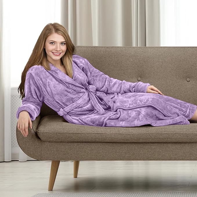 NY Threads Premium Womens Robe, Plush Fleece Long Bath Robe for Women, Fluffy Soft Women's Bathrobe
