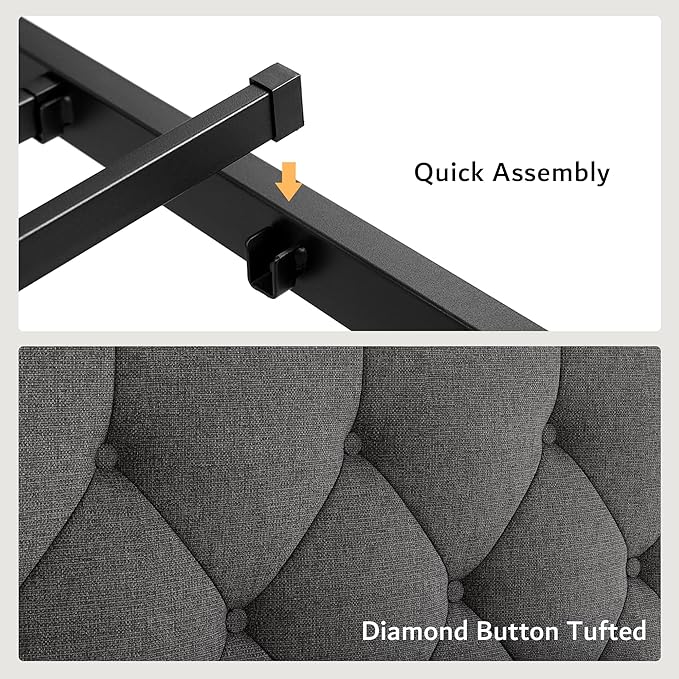 iPormis Twin Bed Frame with Storage Drawers, Linen Upholstered Headboard Platform Bed with Charging Station, No Box Spring Needed, Metal Slats Support, Noise-Free, Easy Assembly, Grey