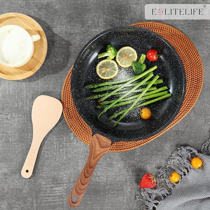 ESLITE LIFE Nonstick Ceramic Frying Pan Skillet, Non-Toxic Egg Omelette Kitchen Cooking Pans Compatible with All Stovetops (Gas, Electric & Induction), PTFE & PFOA Free (Black, 9.5'')