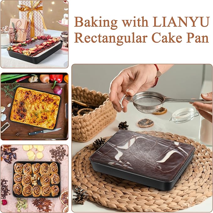 LIANYU Non-stick Baking Cake Pan, 12⅓ x 9¾ x 2 Inch Lasagna Brownies Bread Casseroles Pan, Stainless Steel Rectangle Bakeware for Toaster Oven, Non-Toxic & Healthy Coating, Easy Release