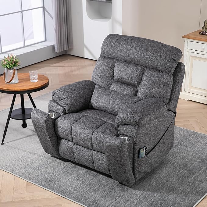 4-Motor Lay Flat Power Lift Recliner Chair with Heat & Massage - Power Adjustable Headrest, Backrest, Lumbar & Legrest - Big Tall Recliners, 4-Point Massage (Seat Heating)