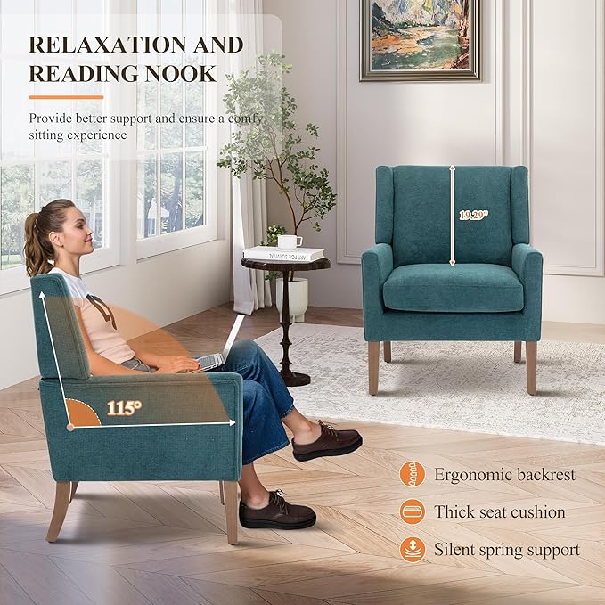 Accent Chairs for Living Room, Mid-Century Wooden Fabric Living Room Chairs, Arm Chair, Side Chairs for Living Room, Bedroom, Reading Nook