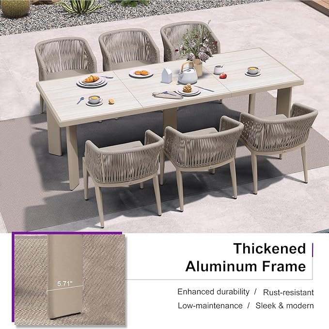 PURPLE LEAF 9 Pieces Outdoor Dining Set Patio Table and Chairs Set Aluminum Rattan Wicker Patio Furniture Set for Lawn Backyard Deck Champagne