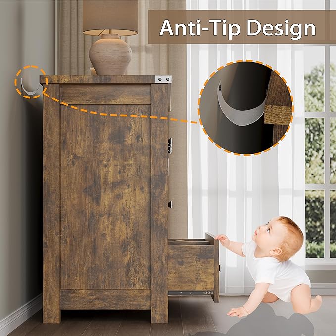 6-Drawer Dresser, Modern Wooden Storage Chest of Drawers, Dresser TV Stand, Wood Drawer Organizer with Metal Handles for Bedroom, Living Room, Hallway