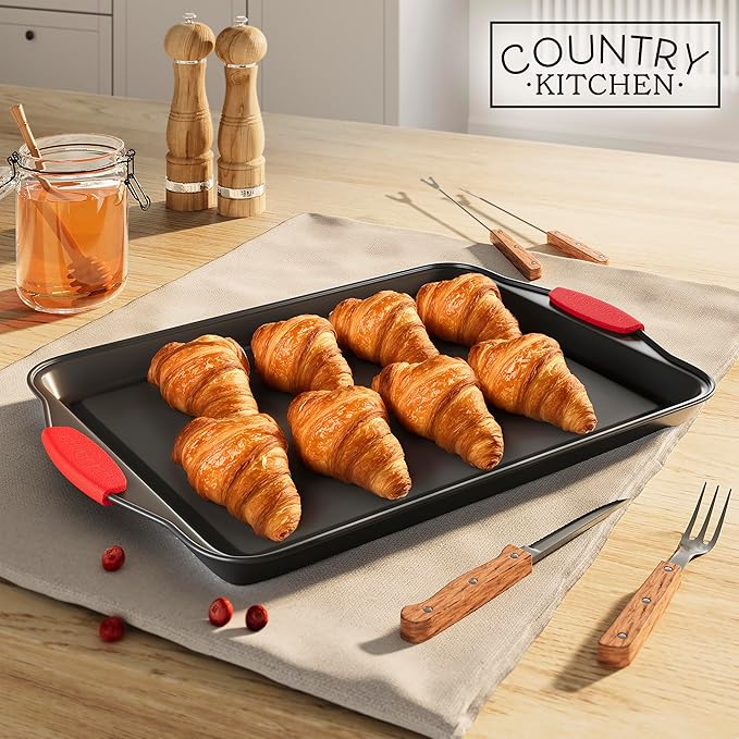 Country Kitchen Nonstick Stackable Bakeware Set - Heavy Duty, Durable, Easy Release Baking Set, Red, 4 Pcs