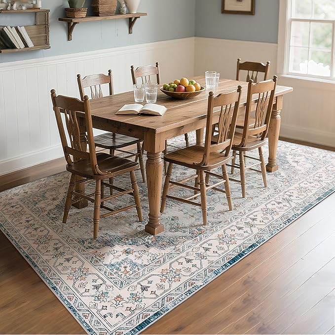 8x10 Area Rug for Living Room, Modern Washable Rug Non Slip Low Pile Large Area Rugs for Living Room, Bedroom, Farmhouse, Dining Room,Blue