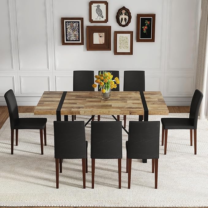 9 Piece Dining Table Set,Dining Room Table Set for 8,71'' Kitchen Table and PU Leather Chairs Set of 8,8 Chair Dining Table Set for Kitchen Dining Room