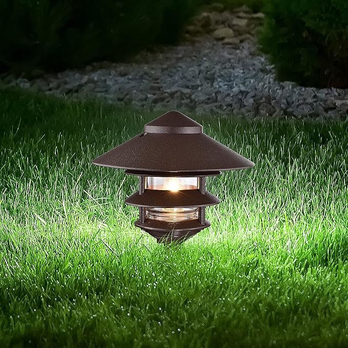 Nuvo SF76/637 One 2 Louver Hood Outdoor Pagoda Landscape Pathway Light, 3 Tier-Large, Old Bronze