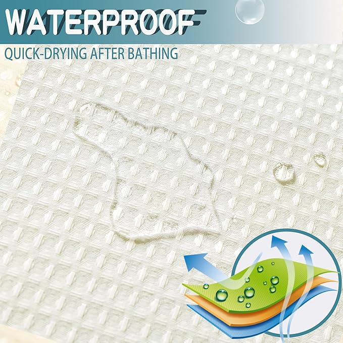 Conbo Mio Stall No Hook Waffle Weave Shower Curtain with Snap in Liner Set, Hotel Luxury Beige Shower Curtains for Bathroom with See Through Top Window, Waterproof, Washable 36W x 74H