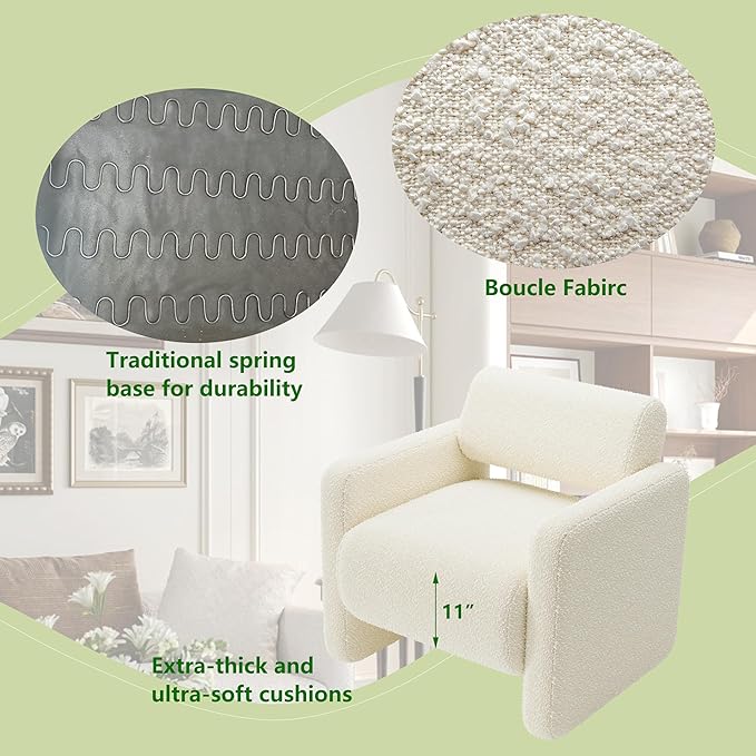 Accent Chair, Modern Armchair, Lamb Fabric Upholstered Comfortable Single Sofa with Backrest for Living Room, Bedroom, Reception Room, Waiting Room, Office (Beige)