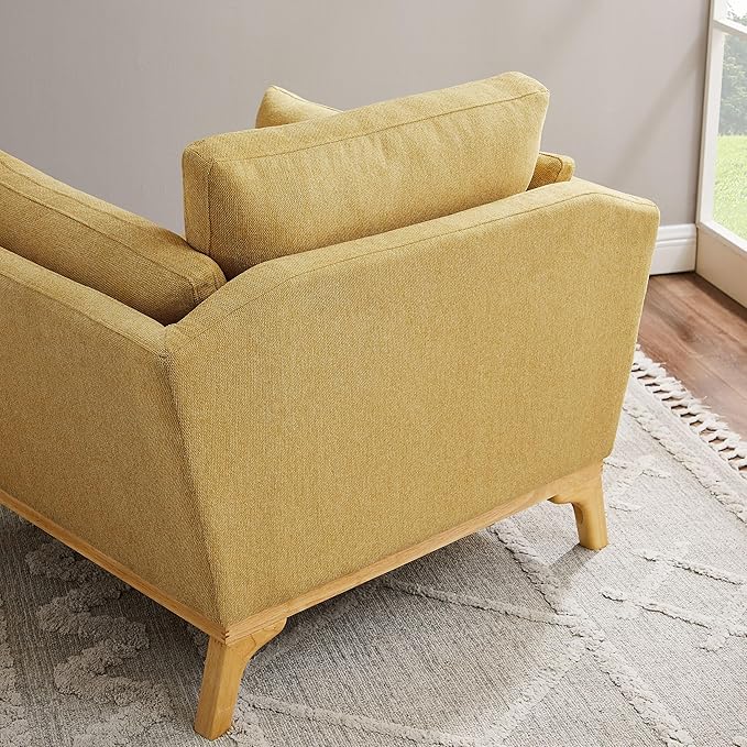 Large-Sized Accent Chair, Thick Cushion Bedroom Reading Chair, Comfortable Living Room Single Sofa, Linen Yellow