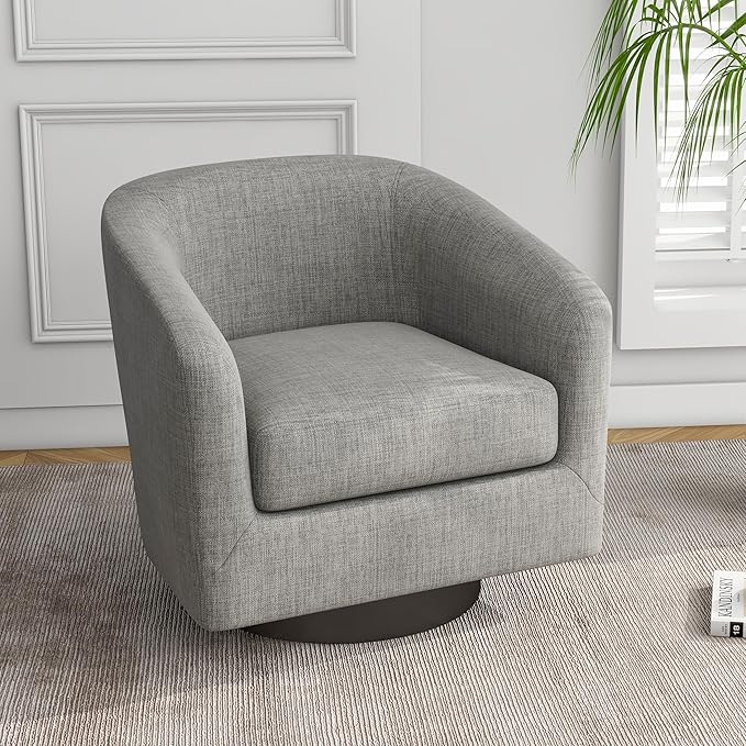 UIXE 360° Swivel Accent Chair, Fabric Barrel Club Chair Upholstered Armchair for Living Room, Round Arm Chair Bedroom Single Sofa Reading Seat - Flax Gray