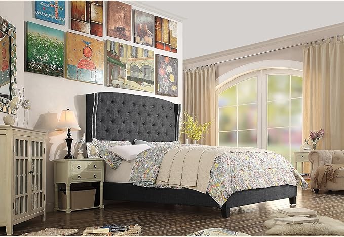 Rosevera Noblesville Upholstered Bed, King, Charcoal