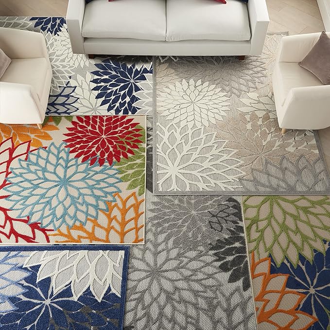 Nourison Aloha Indoor/Outdoor Multicolor 2'3" x 12' Area Rug, Tropical, Botanical, Easy Cleaning, Non Shedding, Bed Room, Living Room, Dining Room, Deck, Backyard, Patio (2x12)