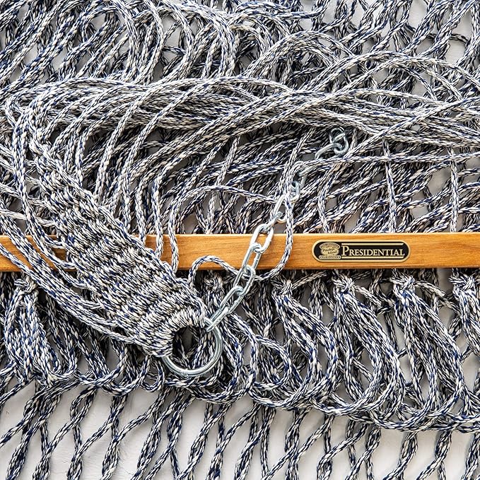 Original Pawleys Island 15DCOTNV Presidential Navy Oatmeal Heirloom Tweed DURACORD Rope Hammock w/Extension Chains & Tree Hooks, Handcrafted in The USA, 450 LB Weight Capacity, 13 ft. x 65 in.