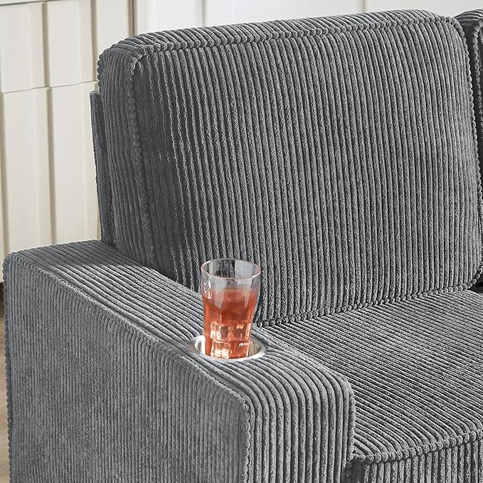 Furnimart Modern 3 Seater Couches, Cozy Deep Seat Sofa, Comfy Fluffy Couch for Living Room, Small Couches for Small Space, with Removable Sofa Cover, Grey Corduroy Fabric