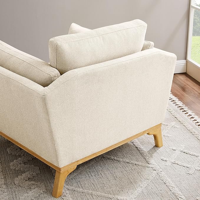 Large-Sized Accent Chair, Thick Cushion Bedroom Reading Chair, Comfortable Living Room Single Sofa, Linen Gray