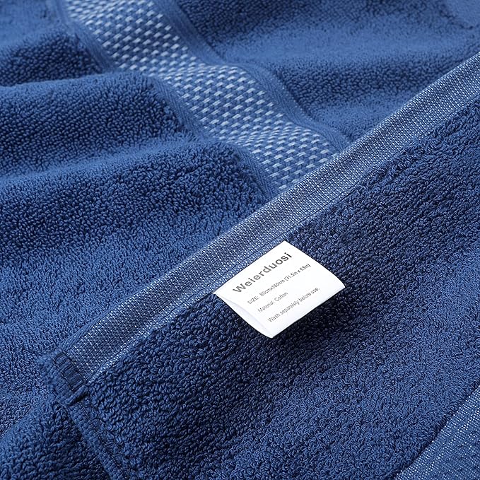 Super Absorbent Quick Drying | Hotel Grade Extra Large Bath Towels, 2-Piece Set, Bathroom Luxury Soft Towels-650GSM Cotton Luxury Beach Bath Towel 80x160cm (31.5x63 inches) (Dark Blue)