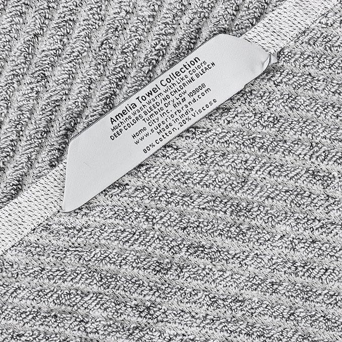 Superior Amelia Viscose Cotton Blend Medium Weight Towels, for Kitchen, Bathroom, Shower, Spa, Plush, Quick Dry, Soft Towels, Bath Essentials, Ribbed Design, Absorbent Hand Towels, Set of 6, Charcoal