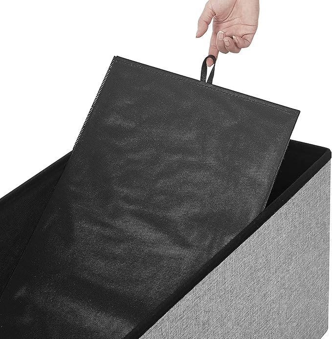 SONGMICS MAZIE Collection - 30 Inches Ottoman Storage Bench, 21 Gal. Folding Chest with Breathable Linen-Look Fabric, Load up to 660 lb, for Entryway, Living Room, Bedroom, Light Gray ULSF001G02